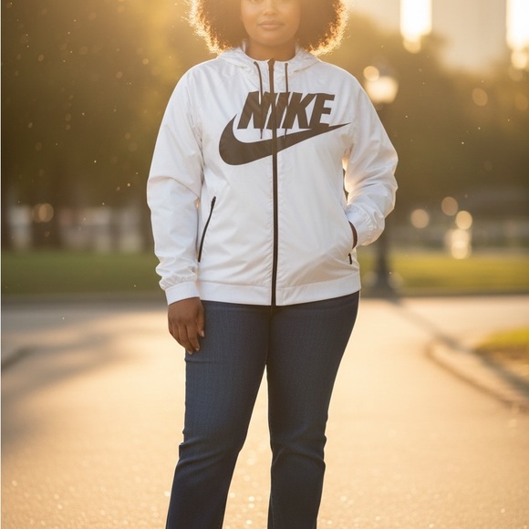 Nike Men's White Windbreaker Jacket Black & White Lightweight Spring/Summer - Picture 8 of 10